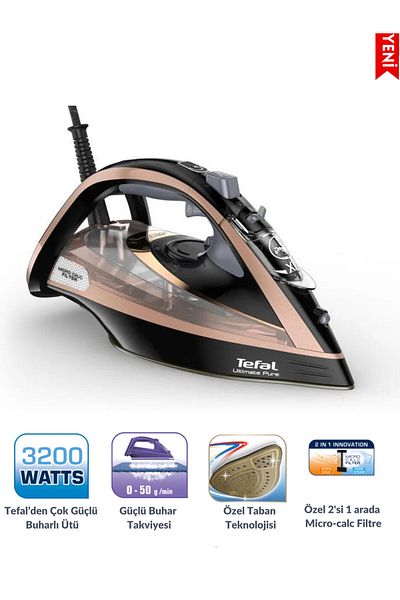 TEFAL مكواة بخار توربو بقدرة 3200 واط - قاعدة Airglide Durilium بقدرة 260 جرام/دقيقة، ونظام فلتر Micro-Calc