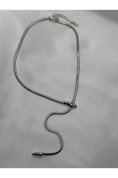 lysiaaccessory Steel Silver Snake Y Model Pendant Necklace