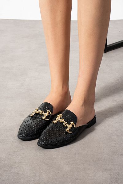 Jackers Women's Skin Laser Perforated Buckle Detailed Indoor and Outdoor Slippers