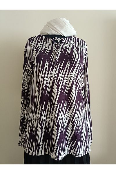 ÖZNUR GÖZÜBEK Women's Clothing Mother's Day Gift Purple Striped Long Sleeve Combed Cotton