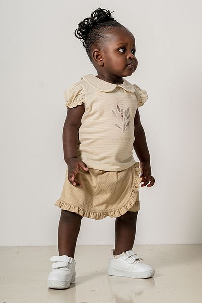 bombe Baby Kids Beige Bebe Collar Cotton Shorts Set of 2 Trend Fashion Bottom Top Set