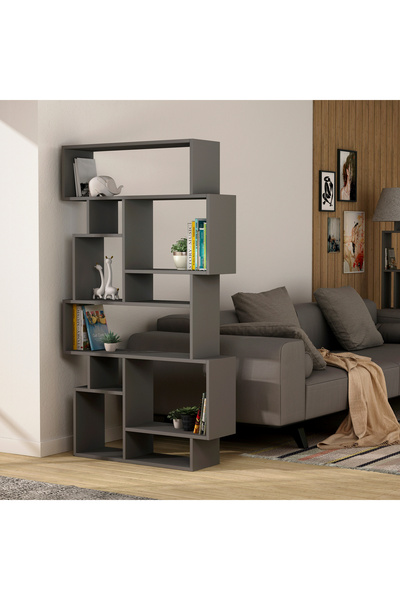 Mourah Home مكتبة كارماتو بستة طوابق - رف كتب أرضي وخزانة عرض لغرفة المعيشة/غرفة النوم