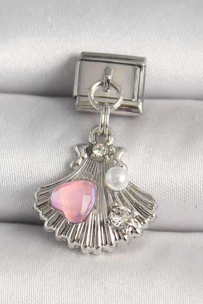 Skygo 316L Steel Silver Color Zircon Stone Pink Enamel Heart Detail Nomination Charm - Tj-Bc1259