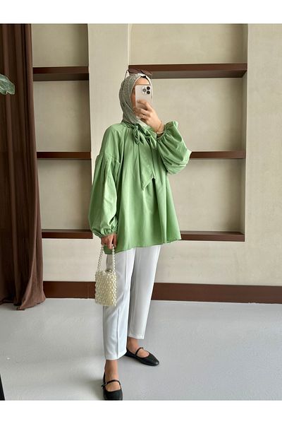MOONSC Tunic with Tie Collar Tunic