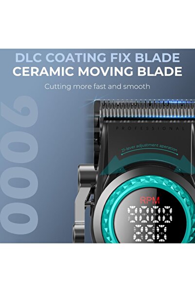 VGR 001 Professional Cordless Hair Clippers - Carbon Steel Blade, LED Display, 9000 RPM, Black