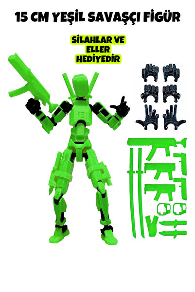 ThreeDesignStore Yeşil Savasçi Robot Tüm Eklemleri Hareketli Dummy Aksiyon Fi...