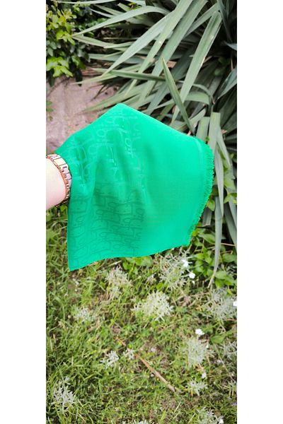 FRESCO SCARFS Γυναικείο Hijab Μεταξένιο Βαμβακερό Ζακάρ Σάλι με μοτίβο D*benetton Green