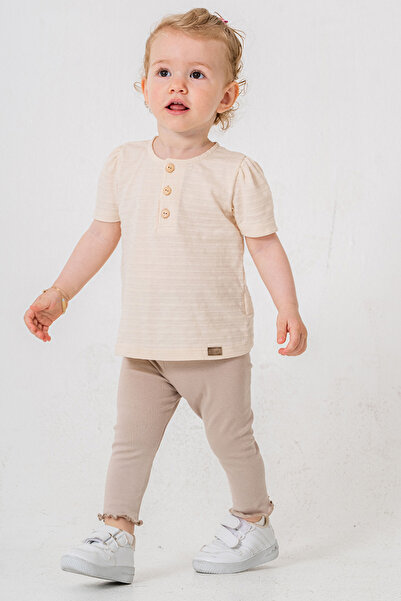 bombe Baby Kids Cream Cotton Tights 2-Piece Set Trend Fashion Bottom Top Set