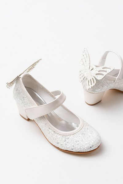 p papuccum ortopedi çocuk ayakkabıları Girl's Rainbow Butterfly Heeled Evening Dress Shoes