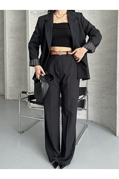 MYGİYİMİSTANBUL Blazer Jacket wide leg Pants Set