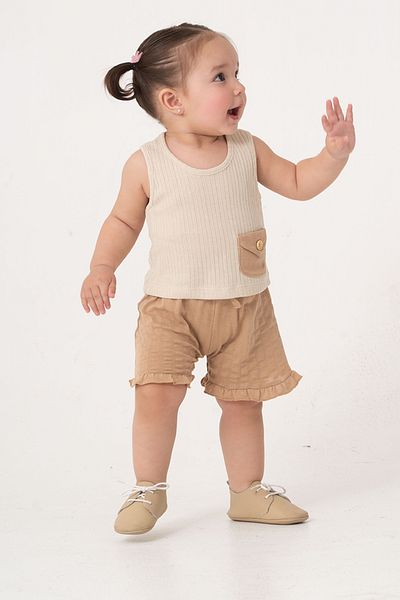 bombe Baby Kids Natural Cotton Shorts 2 Piece Set Trend Fashion Bottom Top Set