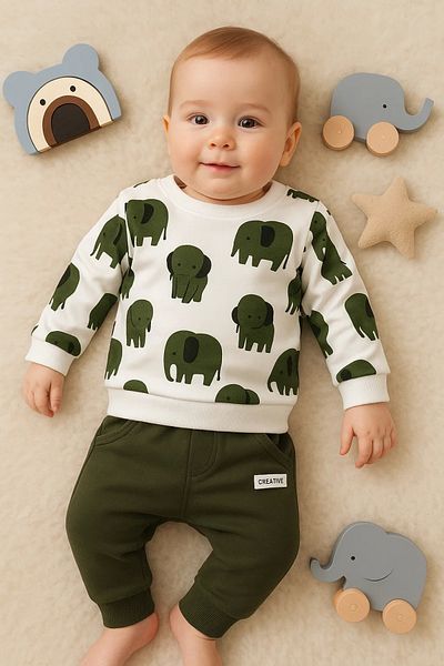 Babydonat 2-Piece Elephant Patterned 100% Cotton Set for Baby Boy