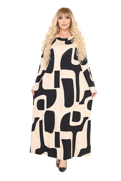 MELSAY Women's Plus Size Beige Picasso Pattern Long Sleeve Hijab Dress