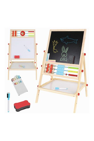 varioshop Jucărie Educativă Din Lemn 2 În 1 , Include Tablă Albă Magnetică, Tablă Din Lemn