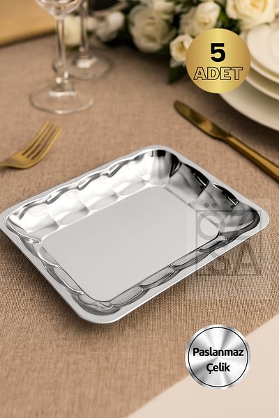 ÖzSa Home 5Pcs Stainless Steel Rectangular Kayak Plate Fruit Salad Plate Presentation Bowl