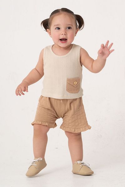 bombe Baby Kids Natural Cotton Shorts 2 Piece Set Trend Fashion Bottom Top Set