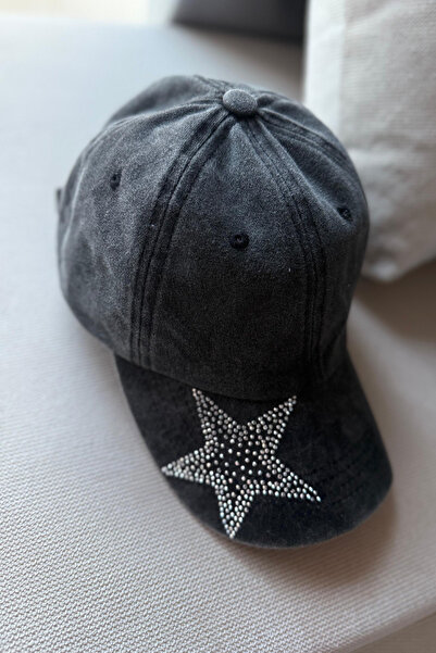 PIRILTISHOP Taşlı antrasit şapka