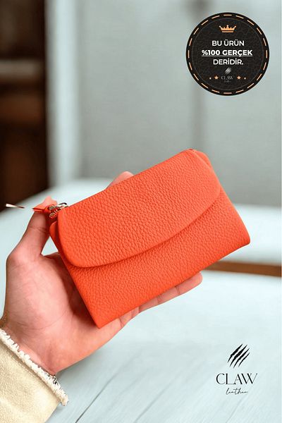 clawleather Beauty Orange Genuine Leather Polite Model Women's Wallet