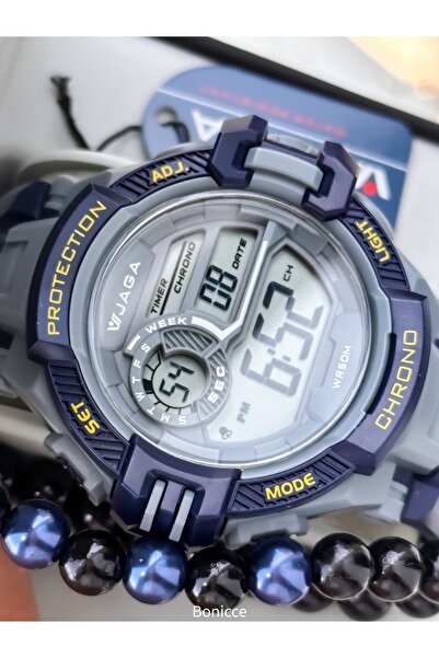 Jaga 50 MM Havuz Deniz Kullanım,Işıklı,Takvimli,Kronometreli LACİVERT Silikon Dijital SPOR Erkek Saatii