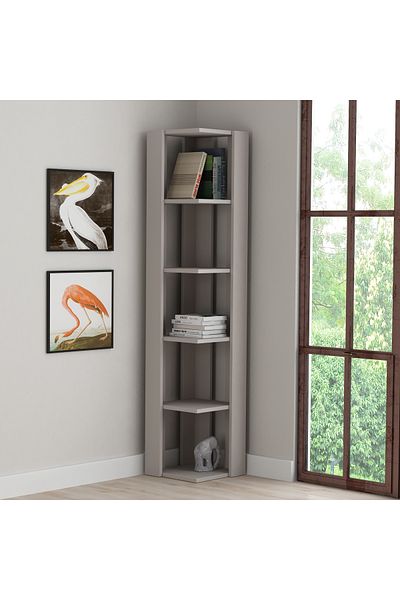 Mourah Home Nati 6-Tier Corner Bookcase – Modern Floor Cabinet Storage Book Shelf for Living Room
