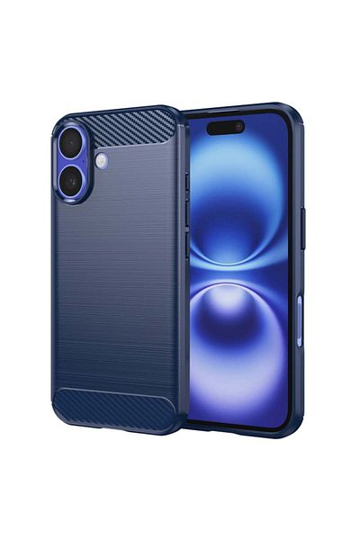 SKYDDAR INNOVATION Carcasă pentru iPhone 16, silicon carbon, subțire, cu textură din fibră de carbon, albastră, set de autocolante