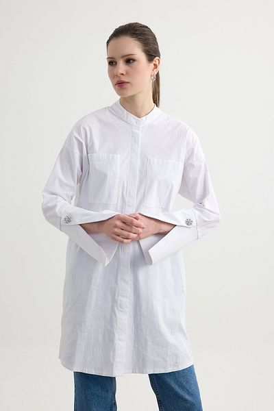 Birgül Bektaş White Judge Collar Detailed Pocket Tunic