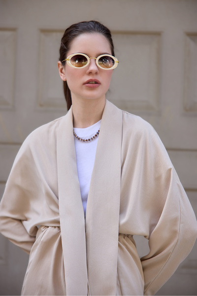 Birgül Bektaş Beige Striped Kimono