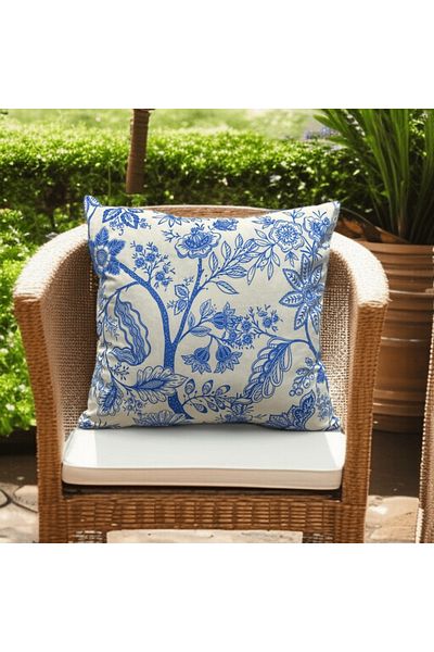 ASDİVA Husă de pernă decorativă cu imprimare digitală cu model floral de vară albastru 43x43