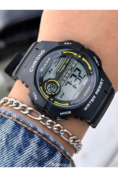 Jaga 45MM Havuz Deniz Kullanım,Işıklı,Takvimli,Kronometreli SİYAH Silikon Dijital SPOR Kadın Kol Saati