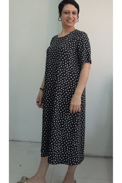 Mertcan Butik Black Polka Dot Short-Sleeve Combed Viscose Dress