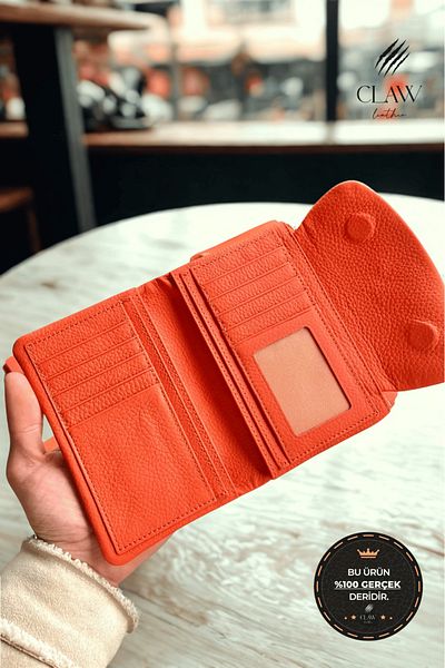 clawleather Beauty Orange Genuine Leather Polite Model Women's Wallet