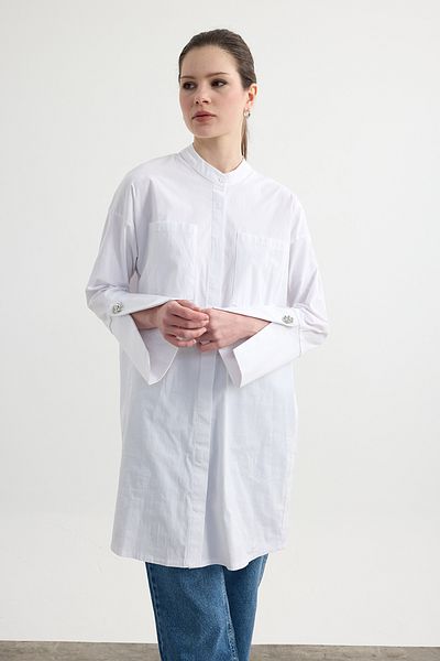 Birgül Bektaş White Judge Collar Detailed Pocket Tunic