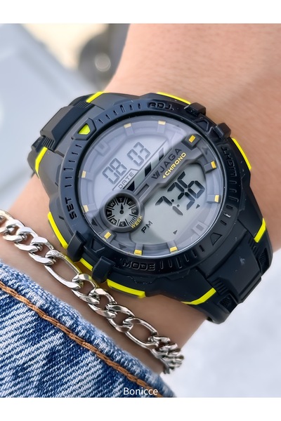 Jaga 45MM Havuz Deniz Kullanım,Işıklı,Takvimli,Kronometreli SİYAH Silikon Dij...