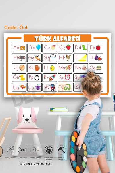 DECOMALL Ö-4 Renkli Alfabe Eğitici Ve Öğretici Çocuk Odası Duvar Sticker Kendinden Yapışkanlı