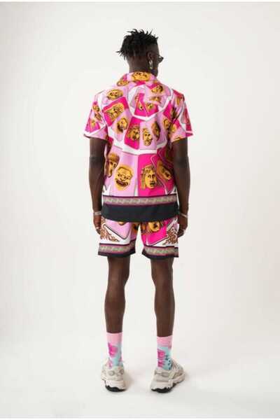 Marka Casablanca Çok Renkli Figür Desenli Gömlek Elbise Takım-Renkli Baskı Gömlek-Casablanca Gömlek Şort