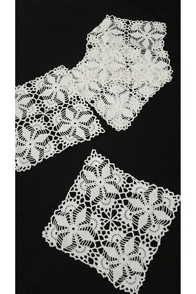 Papatyam Hand Knitted Crocheted 5 Pcs Napkin (20X20) Display Kit Lace/Vintage/Handcrafted Dowry Lace/Cotton Rope