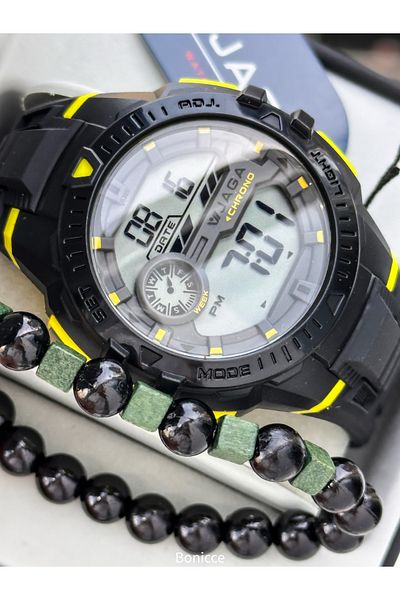 Jaga 45mm Pool Sea Use,Black Silicone Digital Sport Men's Wrist Watch with Light,Calendar,Stopwatch