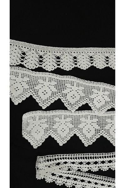 Papatyam Hand Knitted Crochet 3 Pieces (100Cm-90Cm-80Cm) End Lace/Vintage/Handcrafted Dowry Lace/Cotton Rope