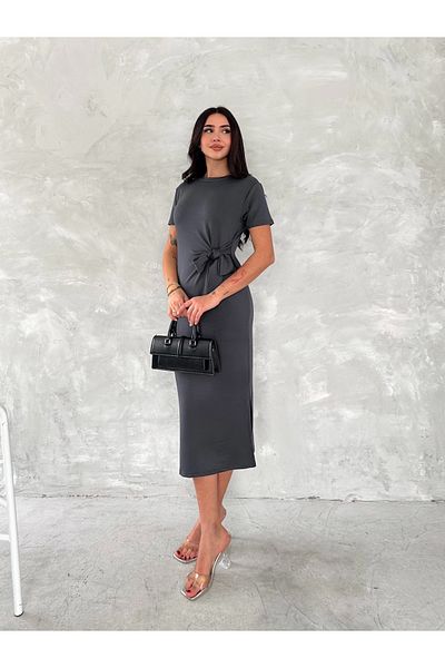 Lady Doll Μίντι φόρεμα με φιόγκο Modal ύφασμα απλό κομψό