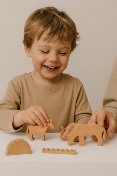 ESLENTA مجموعة مزرعة الخيل الخشبية |   لعبة مونتيسوري التعليمية الخشبية الطبيعية