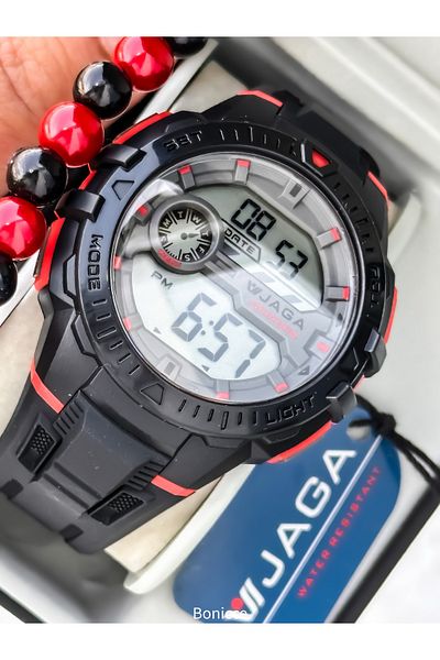 Jaga 45mm Pool Sea Use,Lighted,Calendar,Chronometer Red Silicone Digital Sport Men Wrist Watch