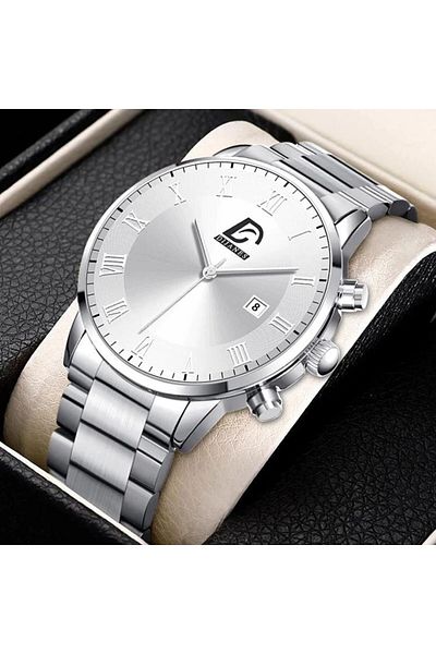 REDz Accessories Luxury Watch, Chronograph, Men, Stainless-steel, Silver-White