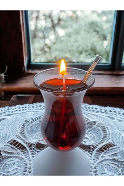 AresMumAtölyesi DEKORATİF HEDİYELİK İNCE BELLİ ÇAY BARDAĞINDA JEL MUM ( 100 GR )