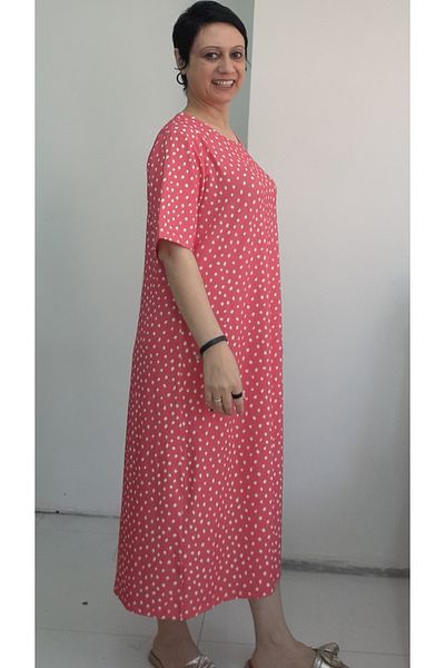Mertcan Butik Pomegranate Flower Polka Dot Short-Sleeve Combed Viscose Dress