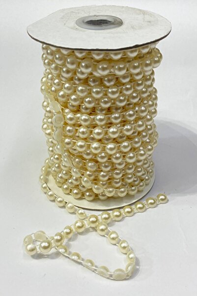 Limelia Panglică din plastic crem închis, jumătate perlat, 8 mm, 10 mt