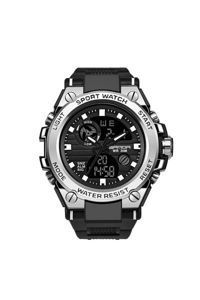 REDz Accessories Ceas sport Thunder, pentru bărbați, afișaj digital pentru dată și oră, curea din silicon, negru-argintiu