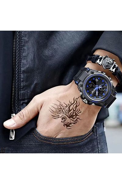REDz Accessories Ceas sport Thunder, pentru bărbați, afișaj digital cu dată și oră, aspect robust, curea din silicon, negru-albastru