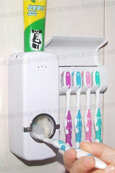 Yenilig Otomatik Diş Macunu Sıkacağı ve Diş Fırçası Seti – Duvara Montajlı, P...