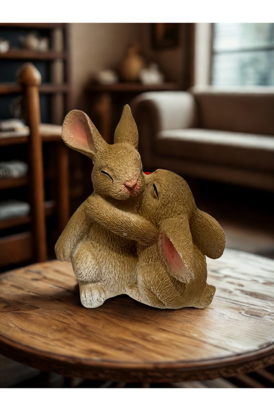 İki Cadı Tasarım Tavşan Sarılan Çift Mini Heykel Dekoratif Polyester Obje