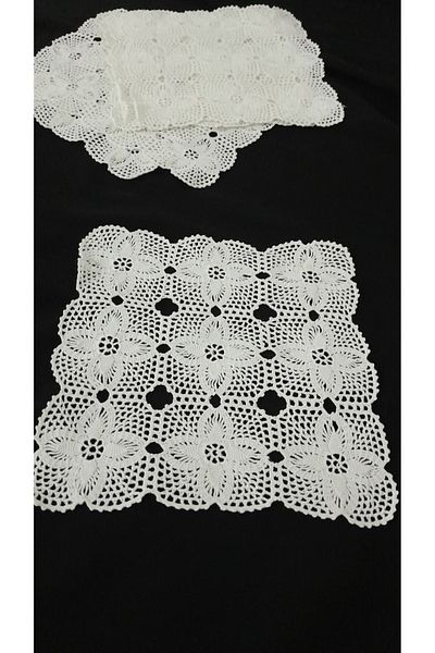Papatyam Hand Knitted Crocheted 6 Pcs Napkin (21X21) Lounge Set Lace /Vintage/Handcrafted Dowry Lace/Cotton Rope